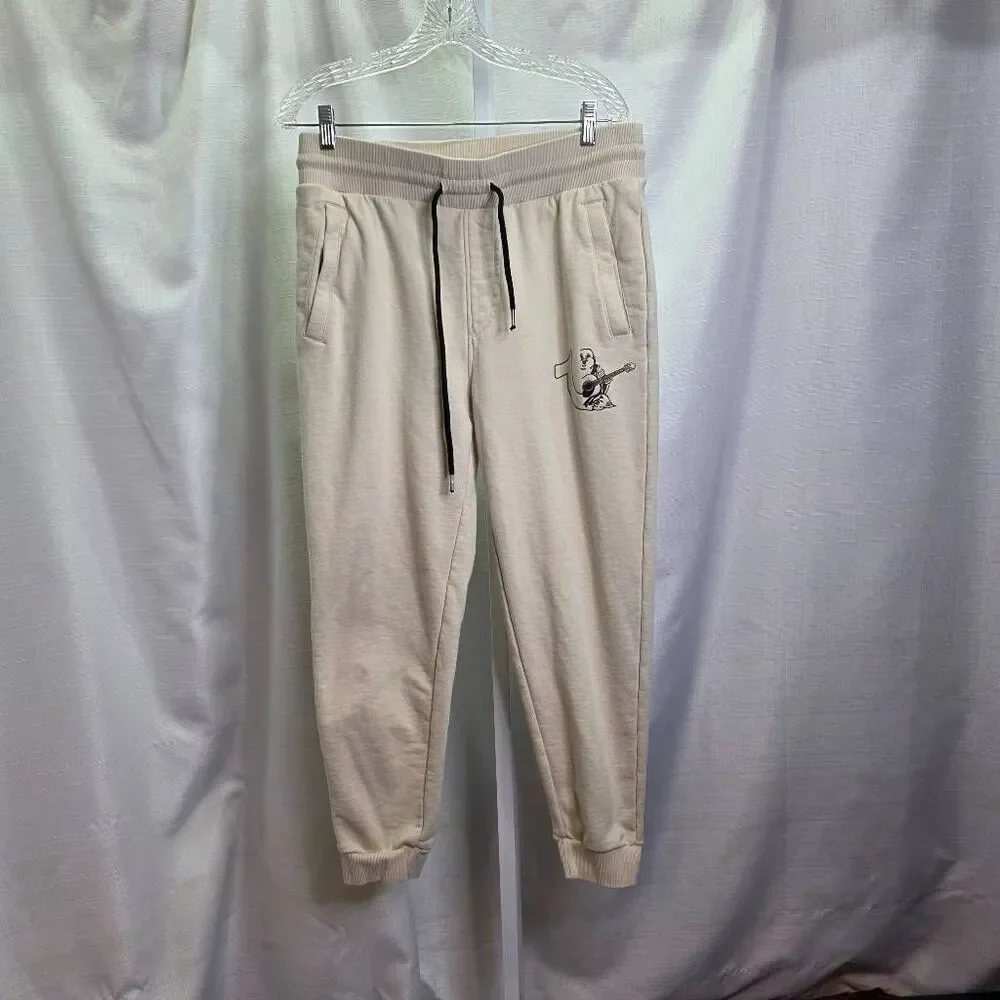 True Religion Cream Double Knit Branded Slim Joggers Size Large *Flaws*